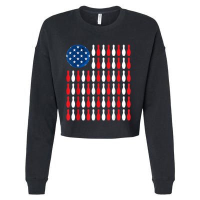 American Flag Patriotic Bowler & Bowling Cropped Pullover Crew