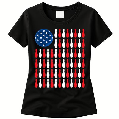 American Flag Patriotic Bowler & Bowling Womens T-Shirt
