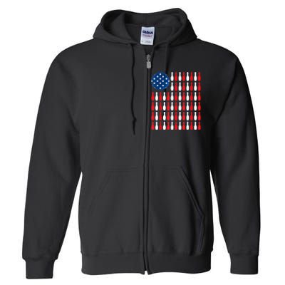 American Flag Patriotic Bowler & Bowling Full Zip Hoodie