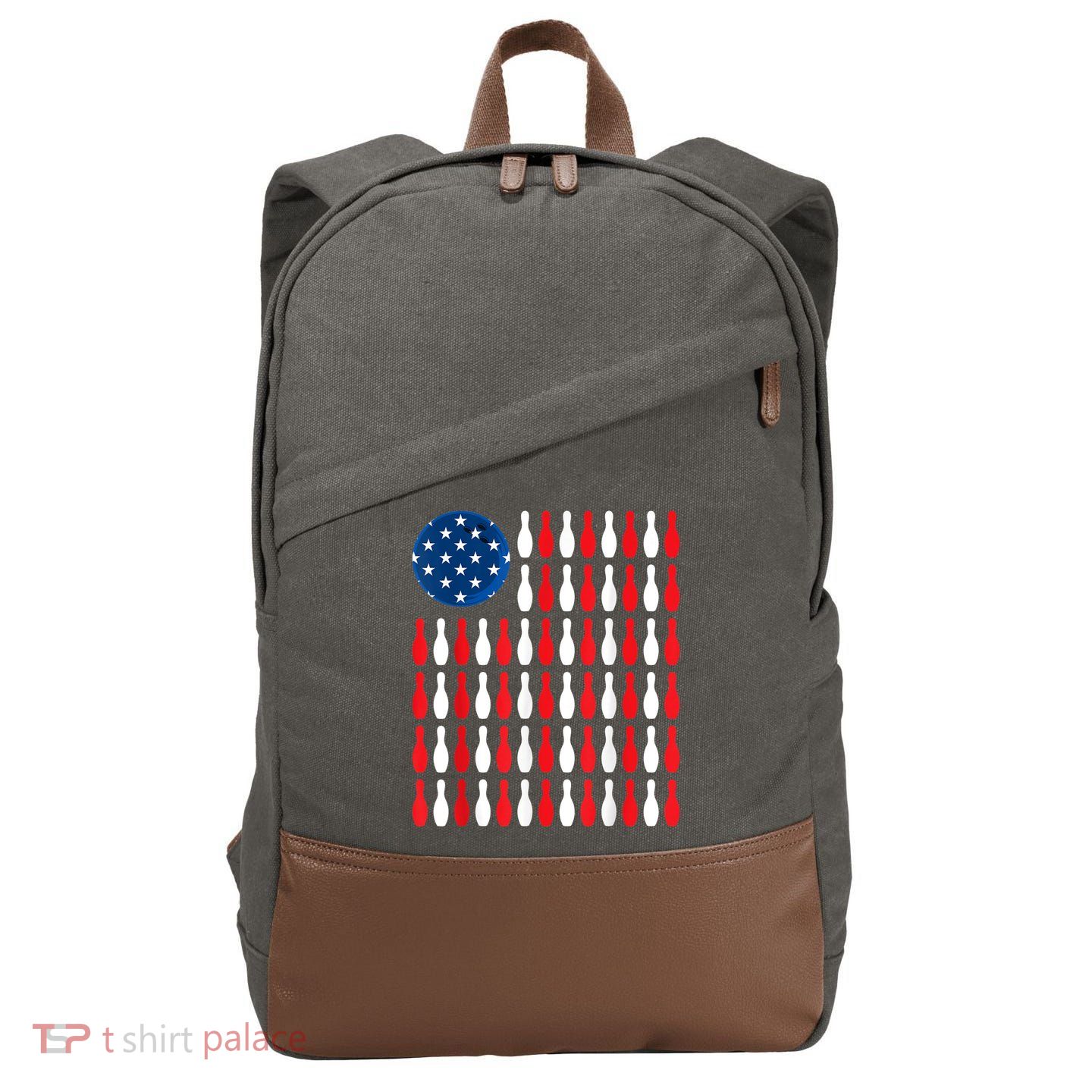 American Flag Patriotic Bowler & Bowling Cotton Canvas Backpack