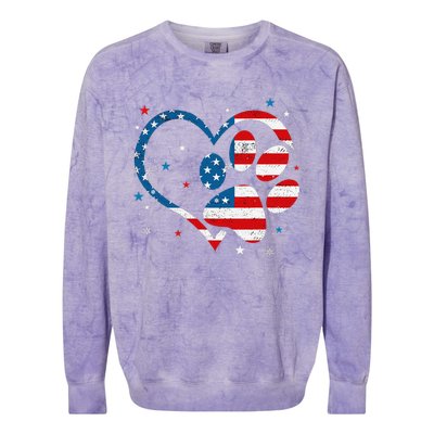 American Flag Patriotic Dog & Cat Paw Print 4th Of July Colorblast Crewneck Sweatshirt