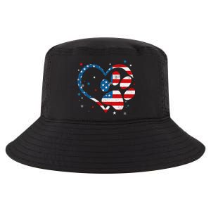 American Flag Patriotic Dog & Cat Paw Print 4th Of July Cool Comfort Performance Bucket Hat