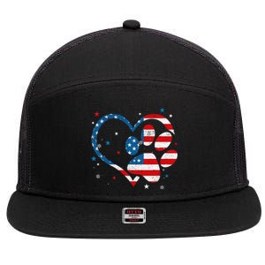 American Flag Patriotic Dog & Cat Paw Print 4th Of July 7 Panel Mesh Trucker Snapback Hat