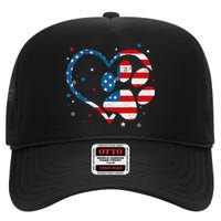 American Flag Patriotic Dog & Cat Paw Print 4th Of July High Crown Mesh Back Trucker Hat