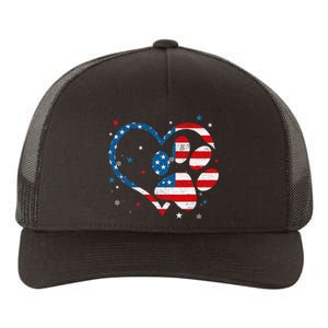 American Flag Patriotic Dog & Cat Paw Print 4th Of July Yupoong Adult 5-Panel Trucker Hat