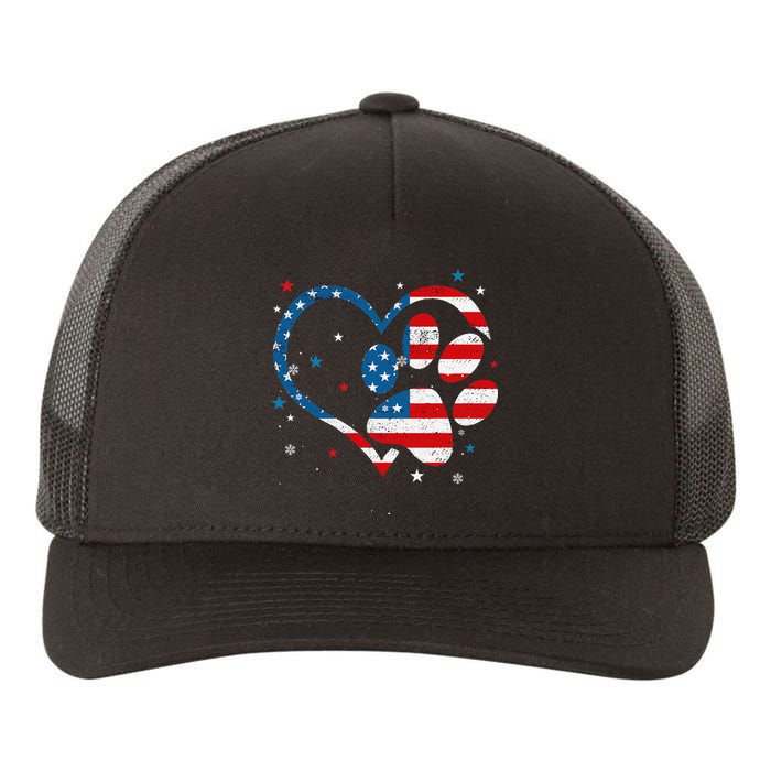 American Flag Patriotic Dog & Cat Paw Print 4th Of July Yupoong Adult 5-Panel Trucker Hat