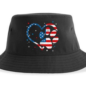 American Flag Patriotic Dog & Cat Paw Print 4th Of July Sustainable Bucket Hat