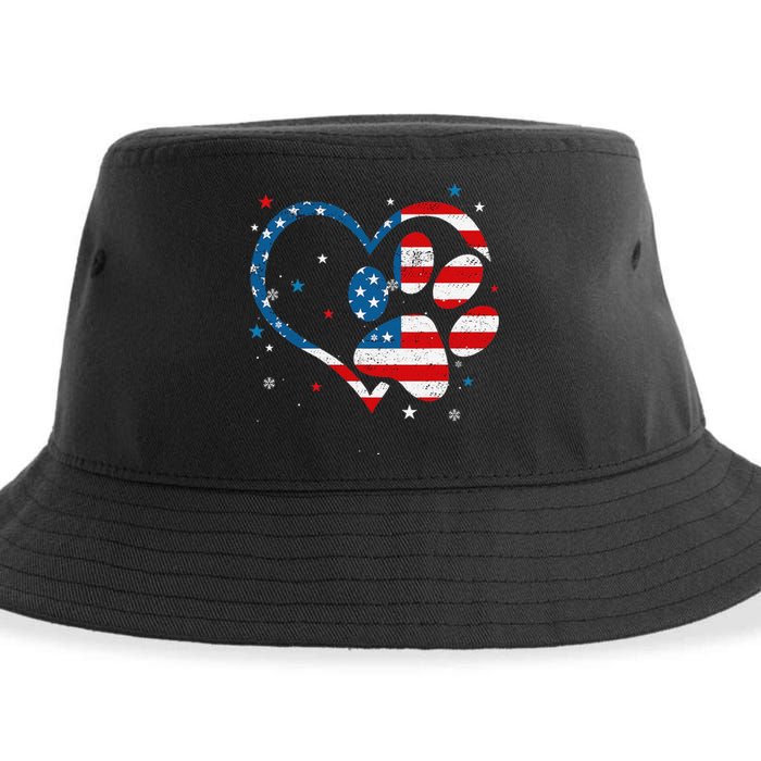 American Flag Patriotic Dog & Cat Paw Print 4th Of July Sustainable Bucket Hat