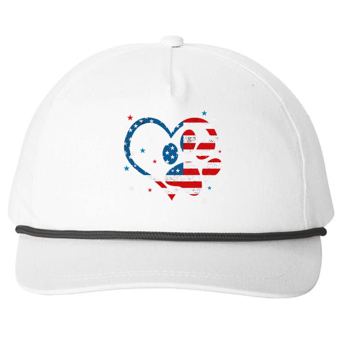 American Flag Patriotic Dog & Cat Paw Print 4th Of July Snapback Five-Panel Rope Hat