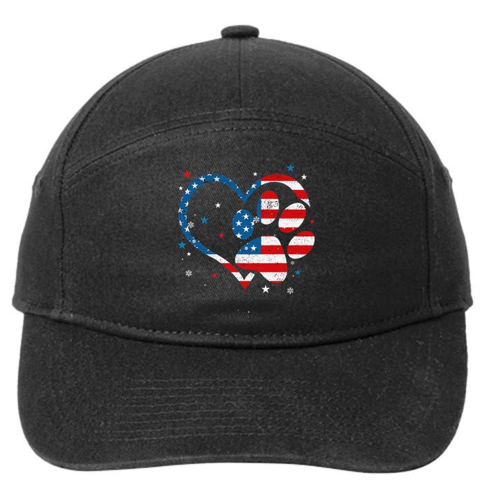 American Flag Patriotic Dog & Cat Paw Print 4th Of July 7-Panel Snapback Hat