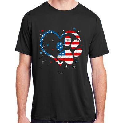 American Flag Patriotic Dog & Cat Paw Print 4th Of July Adult ChromaSoft Performance T-Shirt