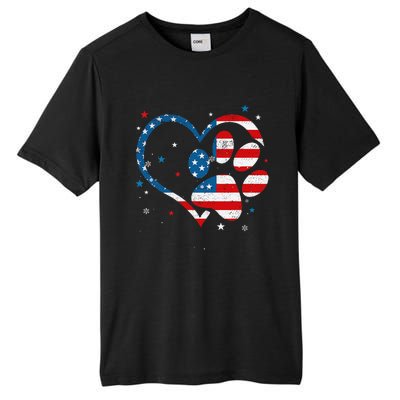 American Flag Patriotic Dog & Cat Paw Print 4th Of July Tall Fusion ChromaSoft Performance T-Shirt