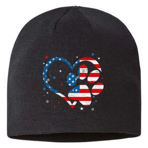 American Flag Patriotic Dog & Cat Paw Print 4th Of July Sustainable Beanie