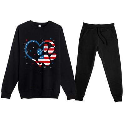 American Flag Patriotic Dog & Cat Paw Print 4th Of July Premium Crewneck Sweatsuit Set