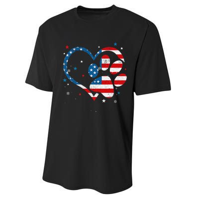 American Flag Patriotic Dog & Cat Paw Print 4th Of July Performance Sprint T-Shirt