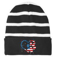 American Flag Patriotic Dog & Cat Paw Print 4th Of July Striped Beanie with Solid Band