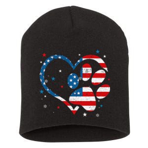 American Flag Patriotic Dog & Cat Paw Print 4th Of July Short Acrylic Beanie