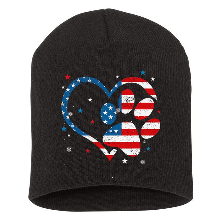 American Flag Patriotic Dog & Cat Paw Print 4th Of July Short Acrylic Beanie