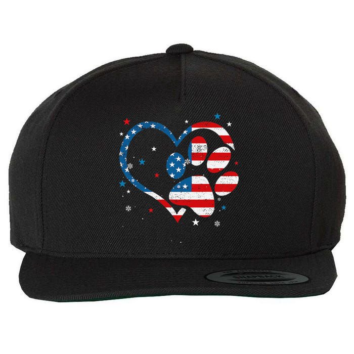 American Flag Patriotic Dog & Cat Paw Print 4th Of July Wool Snapback Cap