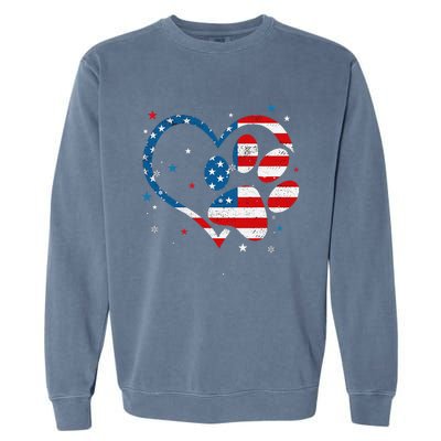 American Flag Patriotic Dog & Cat Paw Print 4th Of July Garment-Dyed Sweatshirt