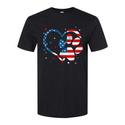 American Flag Patriotic Dog & Cat Paw Print 4th Of July Softstyle CVC T-Shirt