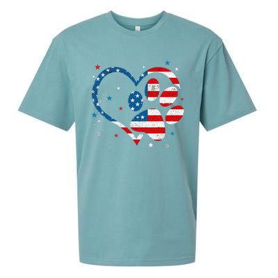 American Flag Patriotic Dog & Cat Paw Print 4th Of July Sueded Cloud Jersey T-Shirt