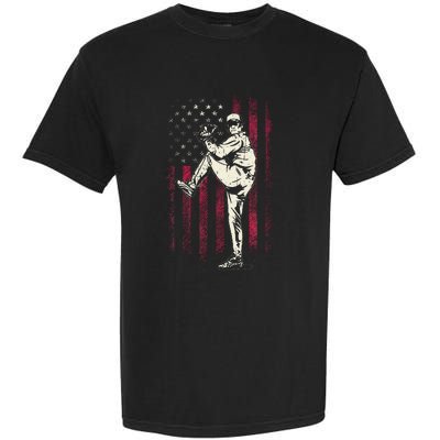 American Flag Pitcher Baseball Apparel Baseball Garment-Dyed Heavyweight T-Shirt