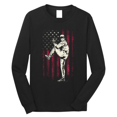 American Flag Pitcher Baseball Apparel Baseball Long Sleeve Shirt