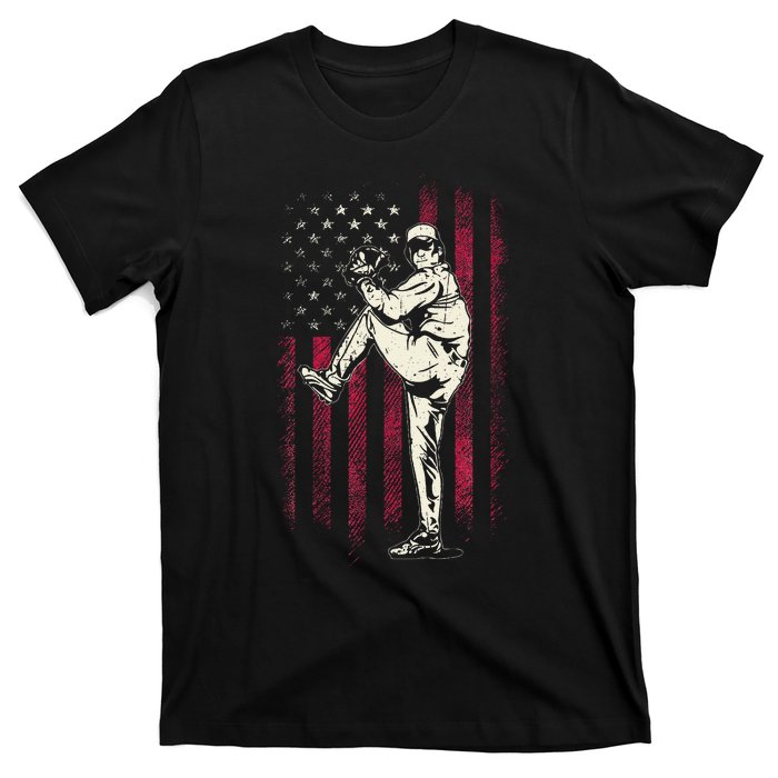 American Flag Pitcher Baseball Apparel Baseball T-Shirt