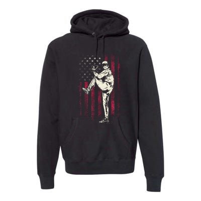 American Flag Pitcher Baseball Apparel Baseball Premium Hoodie