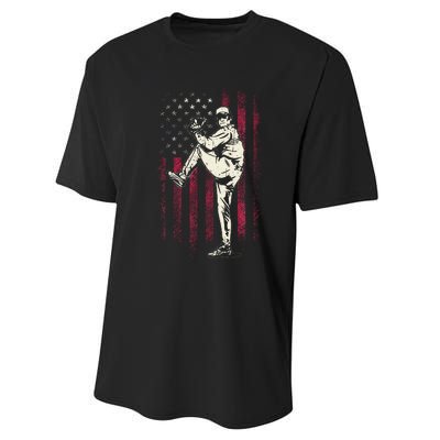 American Flag Pitcher Baseball Apparel Baseball Performance Sprint T-Shirt