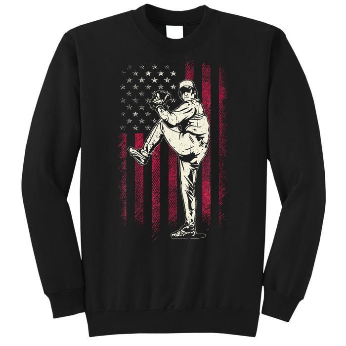 American Flag Pitcher Baseball Apparel Baseball Tall Sweatshirt