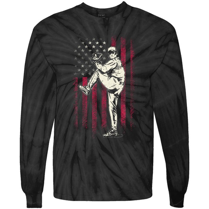 American Flag Pitcher Baseball Apparel Baseball Tie-Dye Long Sleeve Shirt