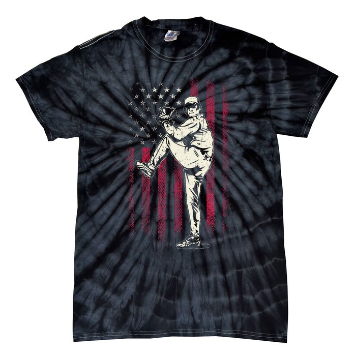 American Flag Pitcher Baseball Apparel Baseball Tie-Dye T-Shirt