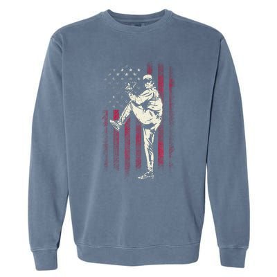 American Flag Pitcher Baseball Apparel Baseball Garment-Dyed Sweatshirt