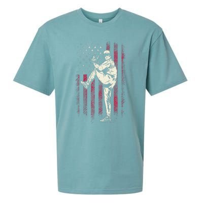 American Flag Pitcher Baseball Apparel Baseball Sueded Cloud Jersey T-Shirt