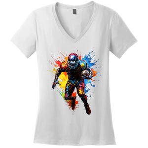 American Football Player Paint Women's V-Neck T-Shirt