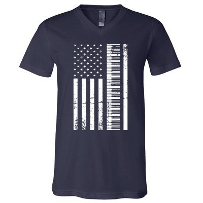 American Flag Piano Piano Player Lover Gift V-Neck T-Shirt