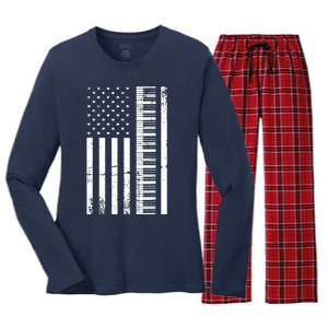 American Flag Piano Piano Player Lover Gift Women's Long Sleeve Flannel Pajama Set 