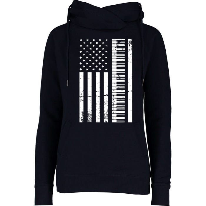 American Flag Piano Piano Player Lover Gift Womens Funnel Neck Pullover Hood