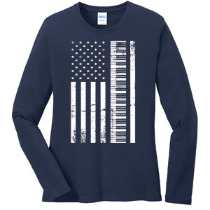 American Flag Piano Piano Player Lover Gift Ladies Long Sleeve Shirt