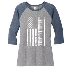 American Flag Piano Piano Player Lover Gift Women's Tri-Blend 3/4-Sleeve Raglan Shirt