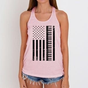 American Flag Piano Piano Player Lover Gift Women's Knotted Racerback Tank