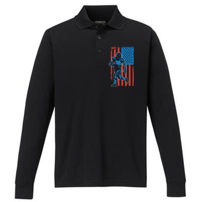 American Football Player Flag Performance Long Sleeve Polo