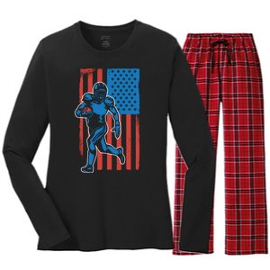 American Football Player Flag Women's Long Sleeve Flannel Pajama Set 