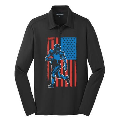 American Football Player Flag Silk Touch Performance Long Sleeve Polo