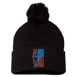 American Football Player Flag Pom Pom 12in Knit Beanie