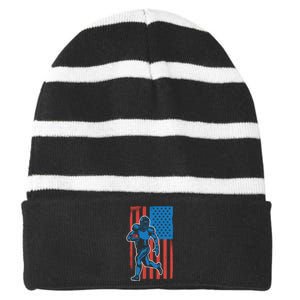 American Football Player Flag Striped Beanie with Solid Band