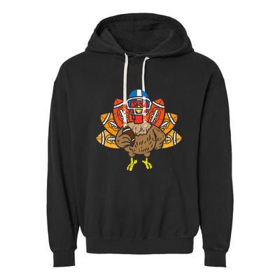 American Football Player Turkey Thanksgiving Day Sport Gift Garment-Dyed Fleece Hoodie