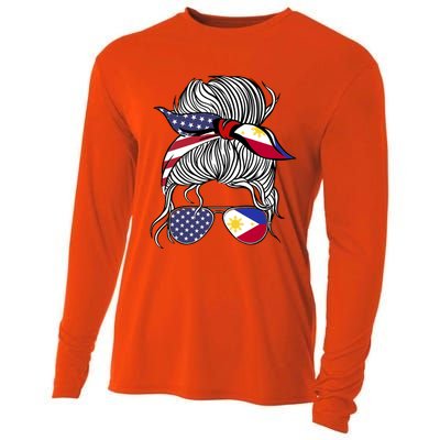 American Filipina Patriot Flag Philippines Grown Gift Cooling Performance Long Sleeve Crew